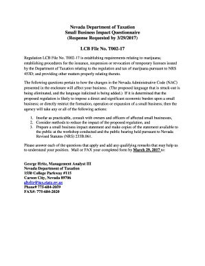 Fillable Online Small Business Impact Questionnaire Fax Email Print ...