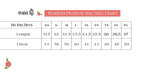 Pleated Top Size Chart – Eka Dwi