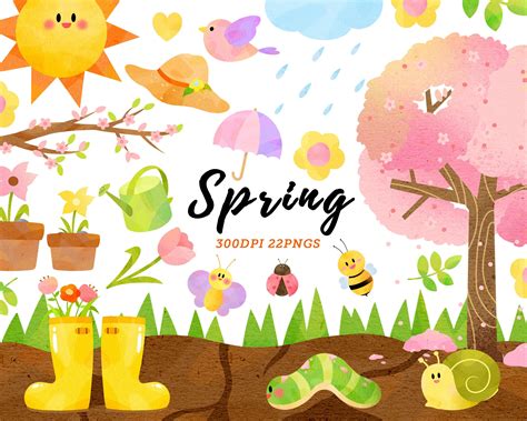 Watercolor Spring Clipart / Watercolor Garden Clipart / Spring Graphics ...
