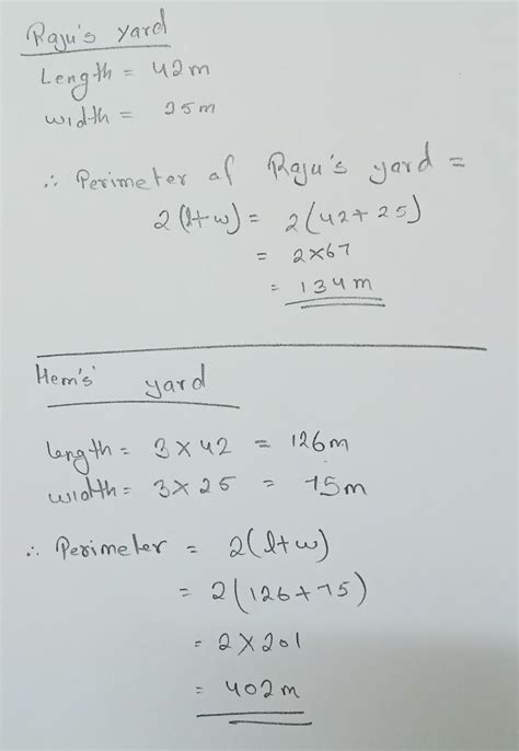100 pointsRaju’s yard is a 25m wide and 42m long rectangle. Hem’s ...