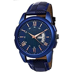 The Shopoholic Analogue Blue Dial Day Date Functioning Strap Watch for ...