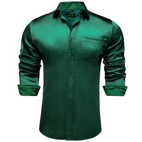 Dibangu Men's Green Satin Dress Shirt For Men – DiBanGuStore