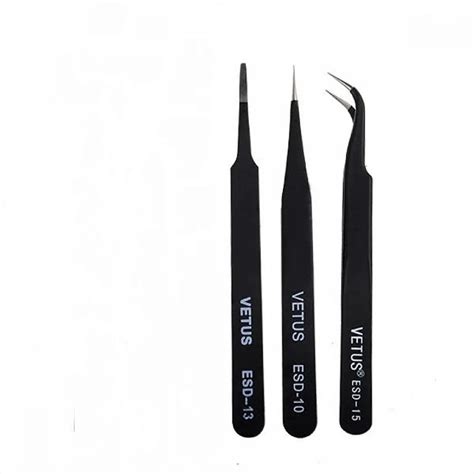 3Pcs Vetus ESD Tweezer Set (ESD10, ESD13 & ESD15) / Anti Static Tweezer ...