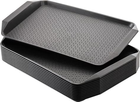 Cedilis 12 Pack Black Plastic Fast Food Trays for Eating, 17IN x 11.7IN ...