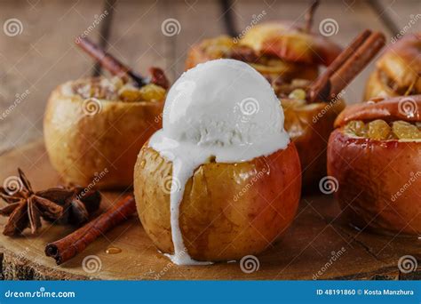 Baked apples stock photo. Image of pecan, cream, dessert - 48191860