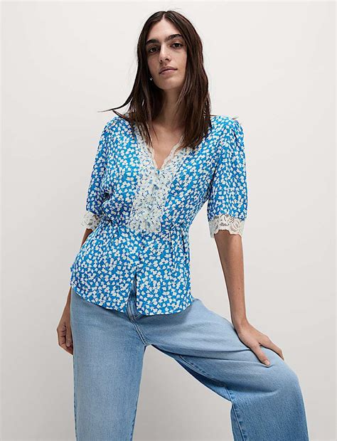 Buy Floral Lace Detail V-Neck Blouse at Marks & Spencer