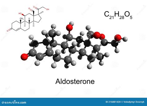 Chemical Formula, Skeletal Formula and 3D Ball-and-stick Model of the Hormone Aldosterone, White ...