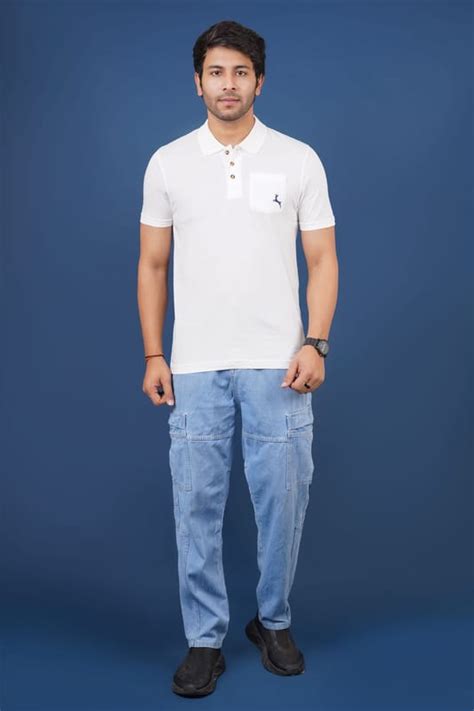 Men' Off White Solid Polo T-Shirt