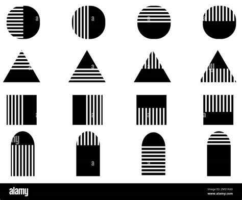 Vector illustration of geometric shapes, half solid, half linear. A set ...