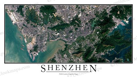 Shenzhen, China Satellite Map Print | Aerial Image Poster