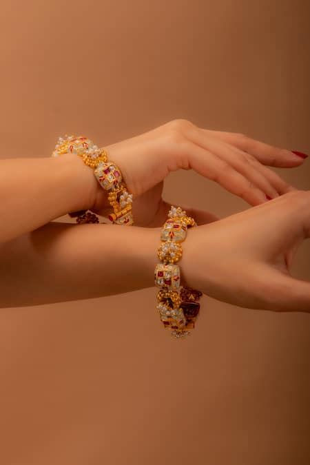 Buy Blue Meenakari Pacheli Bangles - Set Of 2 by Tizora Online at Aza ...