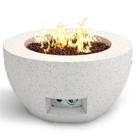 Buy 25" W Round Light Gray Eco-Friendly Concrete/Metal Outdoor Propane ...