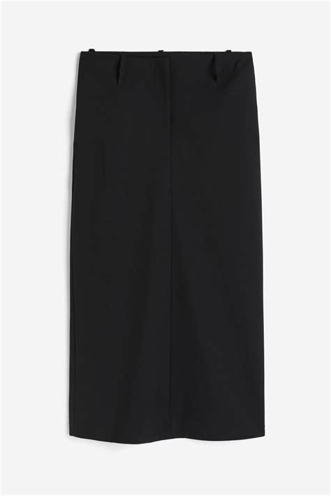 Wool-blend pencil skirt - Regular waist - Midi - Midnight black ...