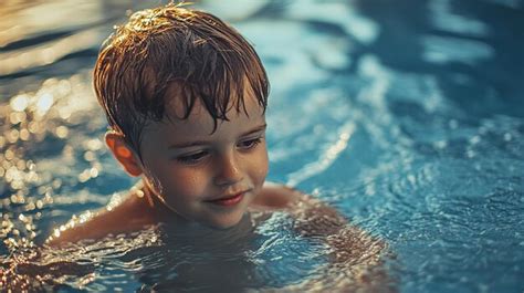 A boy swimming in a pool with the water splashing around him | Premium ...