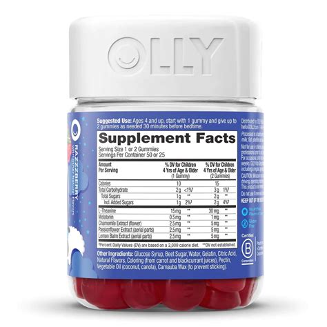 OLLY Kids Sleep L-Theanine/Melatonin/Botanical Dietary Supplement