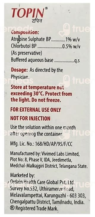 Topin 1 Eye Drops 10 Ml - Uses, Side Effects, Dosage, Price | Truemeds