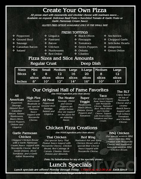 High Five Pizza Menu