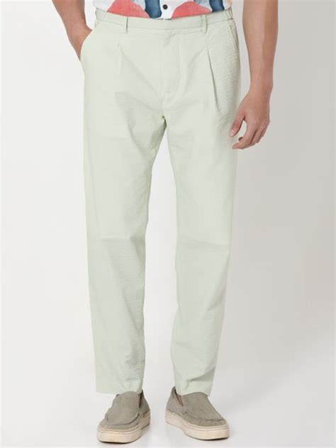 Buy Beige Relaxed Tapered Fit Seersucker Single Pleat Trouser Online at ...