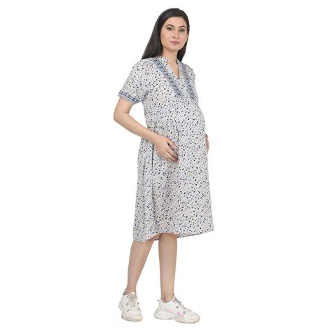 Knee Length Maternity Dress | Light Grey Yoke Dress – Dressmybabybump