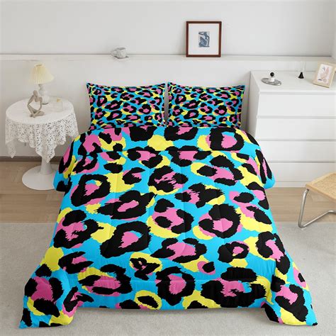 Blue Leopard Print Bedding Set King Pink Animal Printed Comforter Set ...