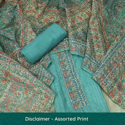 Khalasi Ocean Blue Madhubani Printed Chanderi Kantha Work Suit Set ...