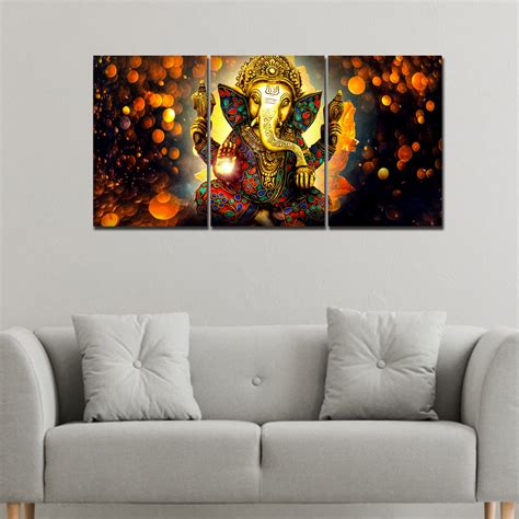 Lord Ganesha Canvas Wall Painting of 3 Pieces – Homcraft