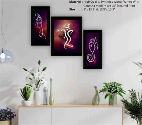 SET of 3 Ganesha modern art UV Textured Home Decorative Gift Item Prints