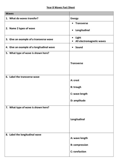 Year 8 Waves Fact Sheet Waves 1. What do waves transfer? Energy ...