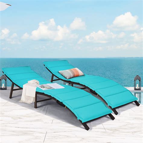 Costway 2PCS Patio Rattan Folding Lounge Chair Chaise Double Sided ...