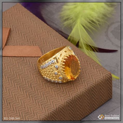 1 Gram Gold Plated Yellow Stone With Diamond Best Quality Ring For Men ...