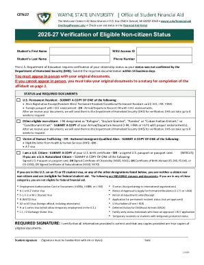 2026-27 Verification of Eligible Non-citizen Status - Blank Fillable ...