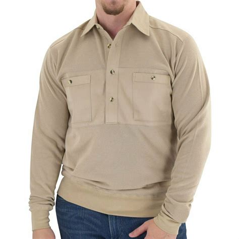 Mens Banded Bottom Long Sleeve Solid Knit Shirt Woven Chest Panel in 9 ...