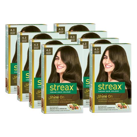Streax Cream Hair Color for Unisex, 60ml - 4.3 Golden Brown (Pack of 8 ...