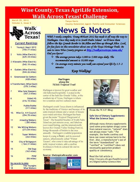 Texas A&M Agrilife Extension - Wise County: Walk Across Texas Newsletter