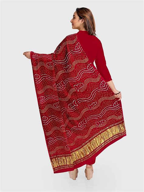 Red Traditional Bandhani Dupatta in Gaji Silk – Khatri Jamnadas Bechardas