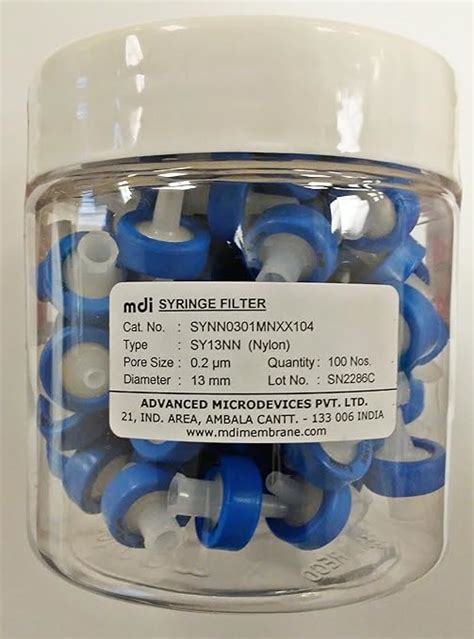 MDI SYNN0301MNXX104 Nylon Membrane Syringe Filter, 13mm Diameter, 0.2µm ...