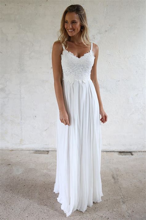 A-line Spaghetti Straps Lace Top Boho Beach Wedding Dresses – Angrila