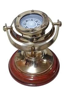 N.I 5 Brass Plated Gimbaled Brass Compass with Stand - Display Piece ...