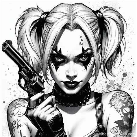 Harley Quinn Concept Art in Black and White | Stable Diffusion Online