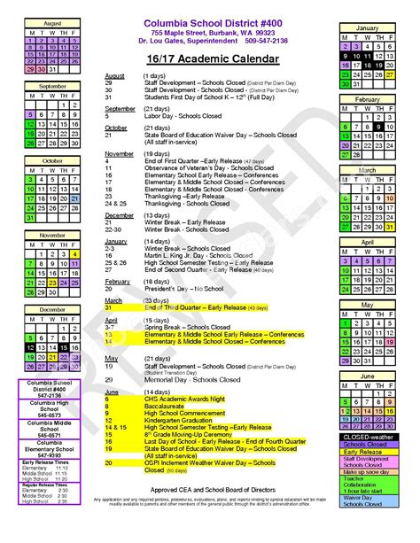 Columbia (Walla Walla) School District Calendars – Burbank, WA