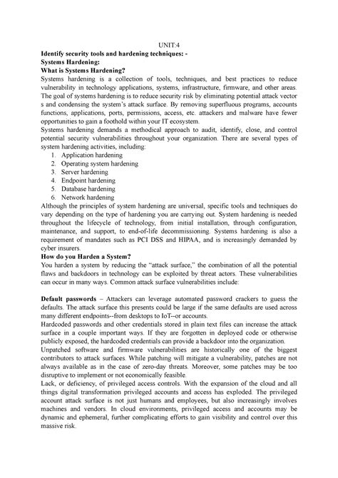 UNIT 4 FOCS - None - UNIT: Identify security tools and hardening ...