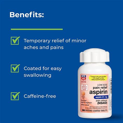 Rite Aid Aspirin Enteric Tablets 81 mg - 500 Count | Low Dose Pain Relief for Headaches ...