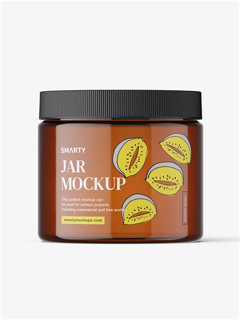 Jar with tampered lid mockup / amber - Mockups Design