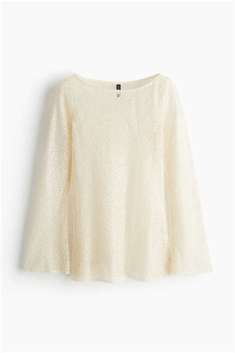 Sequined mesh top - Light beige - Ladies | H&M IN