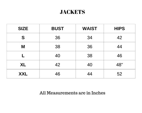 Jacket Size Chart – Shuddhistore