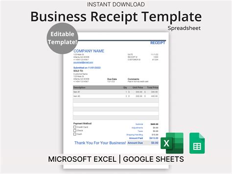 Payment Receipt Excel Templates