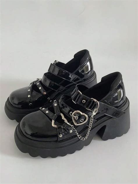 ROMWE Anime Zapatos negros punk para mujer, zapatos Mary Jane con ...