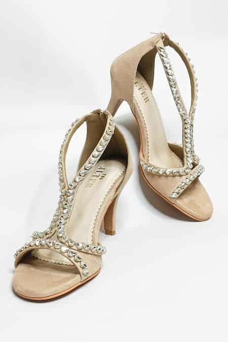 Buy Beige Crystals Angela Embellished Strappy Heels by The Alter Online ...
