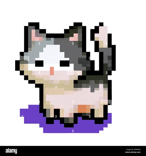 Classic 8 bit pixel art illustration of cute kitten. Retro 8 bit pixel ...