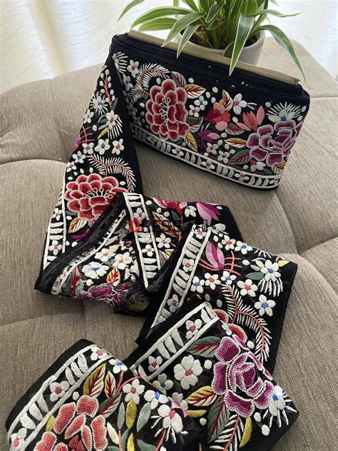 Multicolour Parsi Hara Hand Embroidered Border and Laces – Dress365days